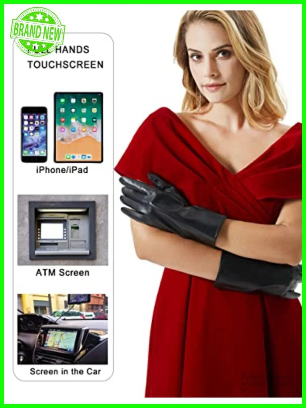 Genuine Leather Touchscreen Gloves Women Warm Lined Evening Party